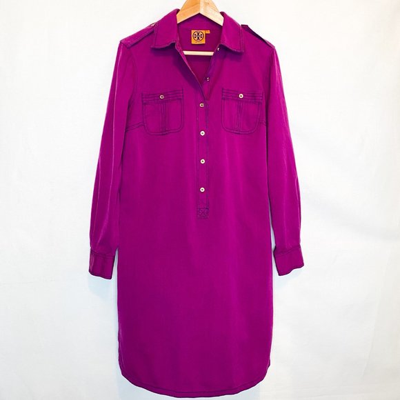 Tory Burch Magenta Shirtdress with Contrast Topstitch - Picture 4 of 8